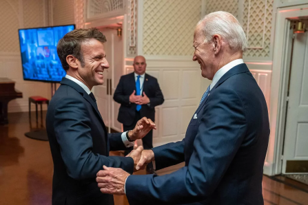 Biden and Macron handshake Biden and Macron handshake
